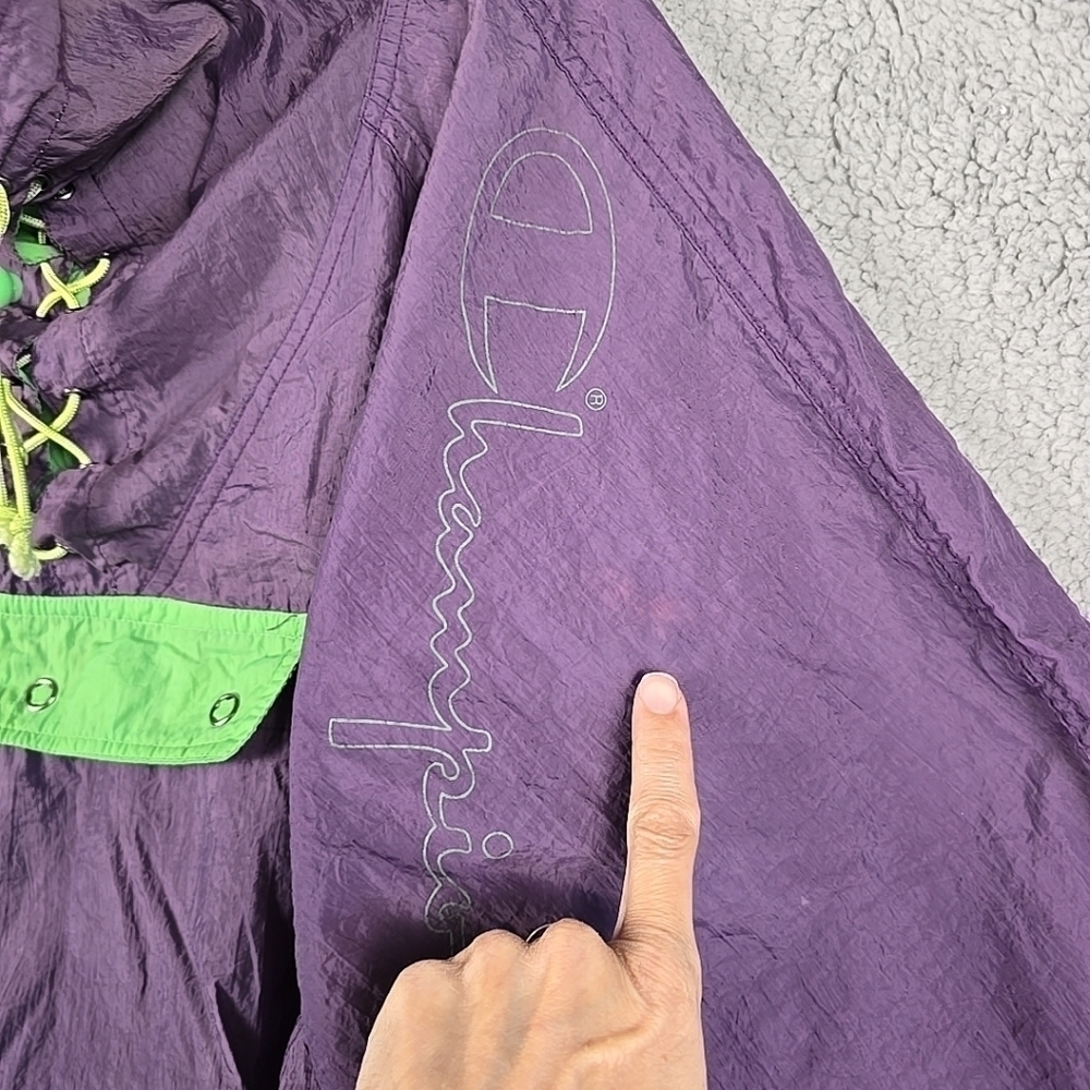 Vintage 90’s Men Y2K Champion Windbreaker Lace Up Nylon Jacket Size S Purple/Gre - Picture 7 of 16